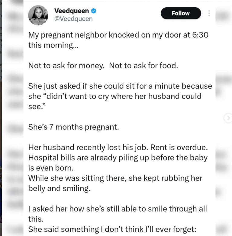 X user shares story of pregnant neighbour, sparks debate about who deserves sympathy