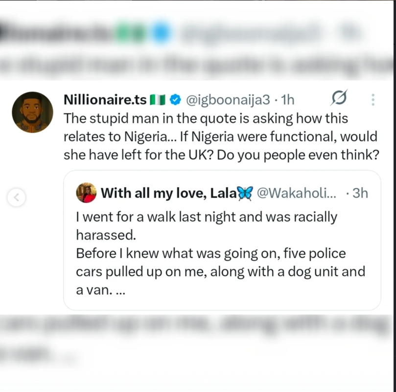 ?I went for a walk and got racially harassed? police cars, dog unit pulled up on me? ? Nigerian Lady living in the UK shares experience