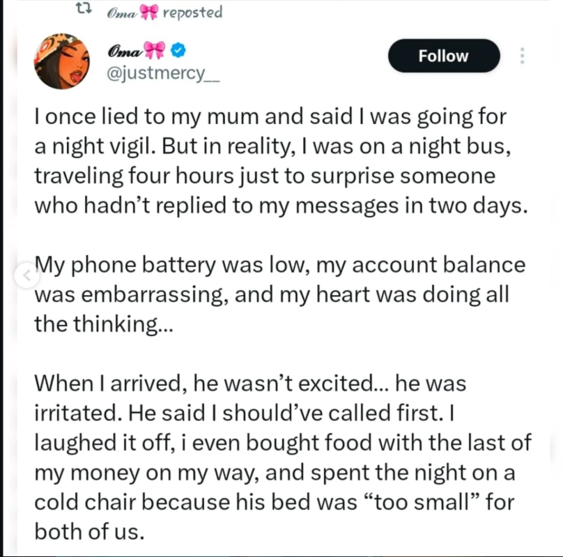 ?I cooked for him, his ex came and ate, then they got back together? ? reactions as X user asks worst thing people have done for love