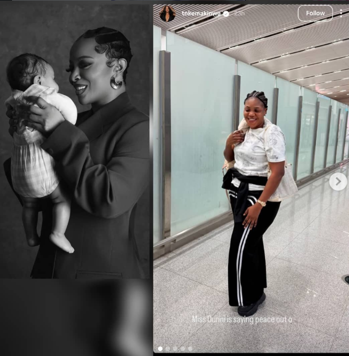 Toke Makinwa flies longtime housekeeper-turned-nanny to London in upper class alongside her and baby