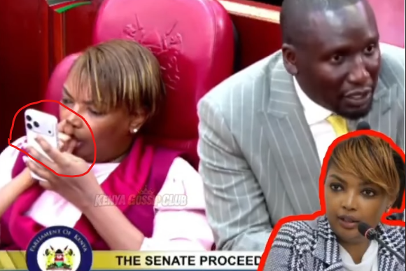 Kenyan senator goes viral after being captured sucking her thumb during Senate plenary session (Video)