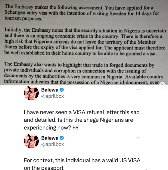 Twitter user shares 'shocking letter' an Embassy sent to a Nigerian ...