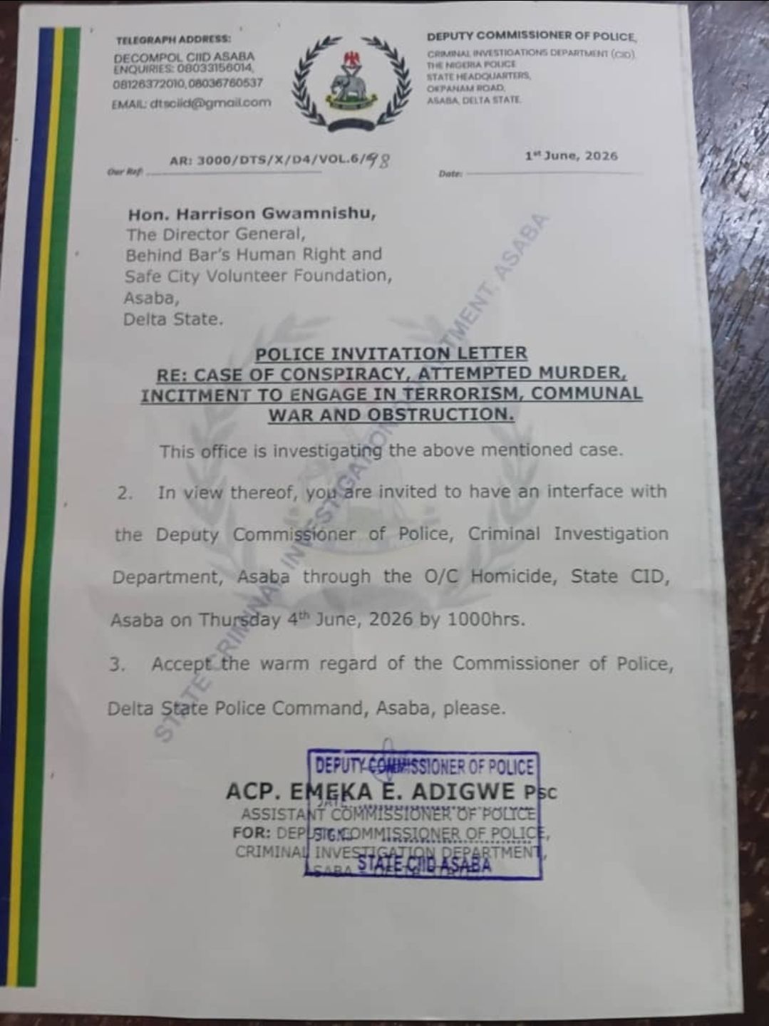 Activist, Harrison Gwamnishu reacts after Delta police command invited him for questioning over Attempted M&rder and terror!sm allegations