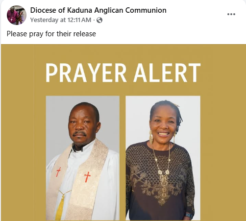 Gunmen kidnap Anglican priest and his wife in Kaduna