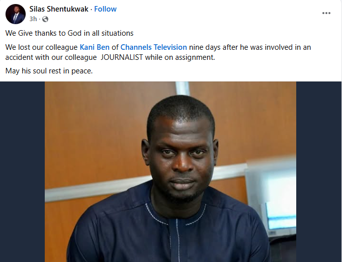 Channels TV cameraman d!es after Bauchi road crash