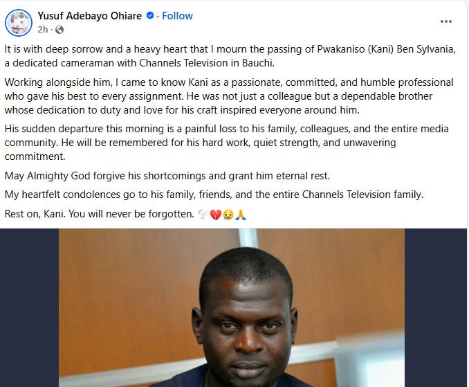 Channels TV cameraman d!es after Bauchi road crash