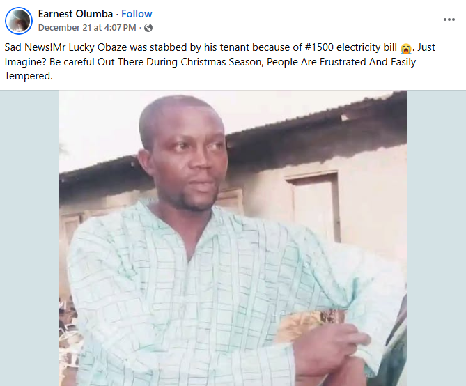 Tenant st@bs landlord to d3ath over N1,500 electricity bill in Delta