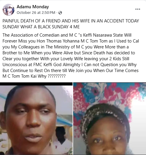 Couple and 7-year-old son d!e in Nasarawa auto crash