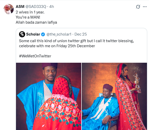 Mixed reactions as Nigerian man takes second wife 11 months after he married his first wife and one week after she gave birth to twins