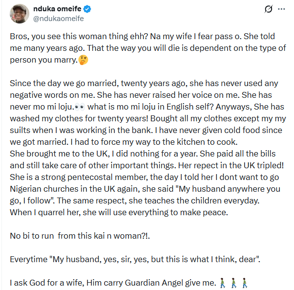 She brought me to UK, paid all the bills when I had no job for a year - Nigerian man praises his wife for her unconditional love, respect and unwavering support