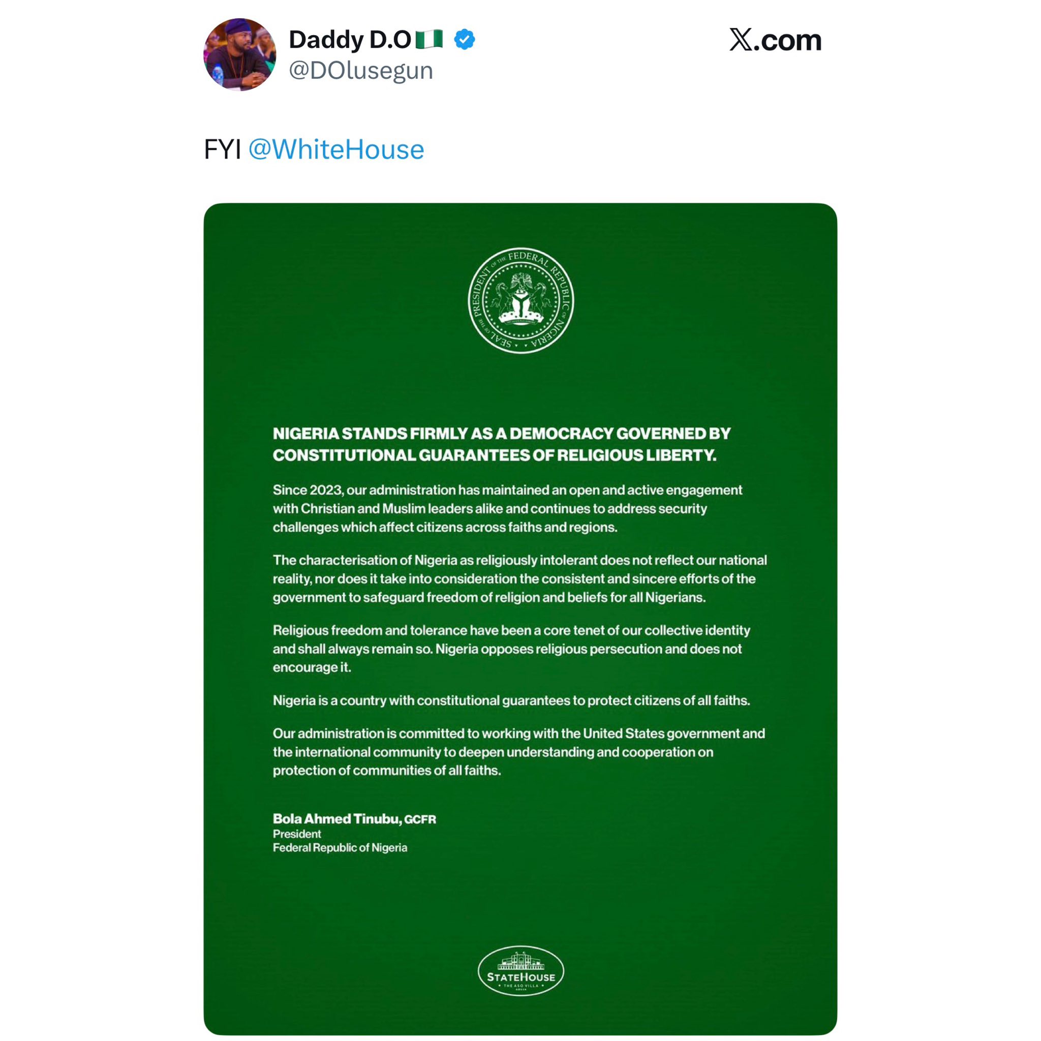 Nigerians dig up old tweets of President Bola Tinubu?s aide raising alarm of churches being under attack in Nigeria