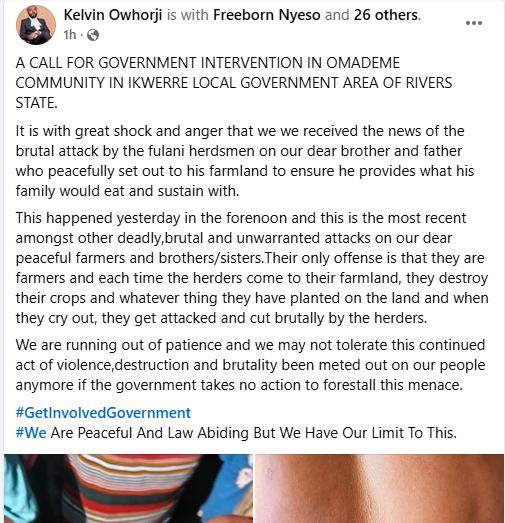 Suspected herders attack farmer in Rivers community