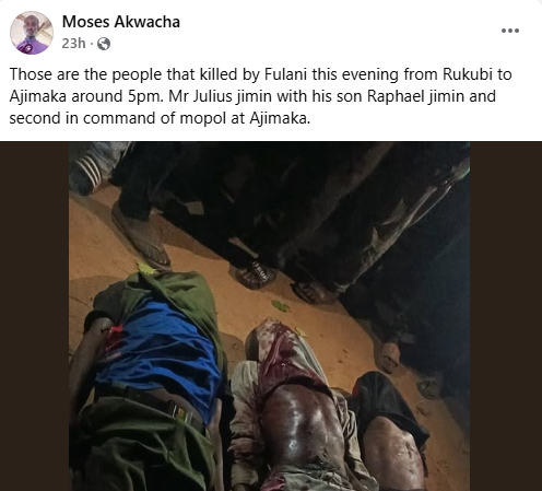 Gunmen k!ll police inspector, father and son in Nasarawa, cart away rifle