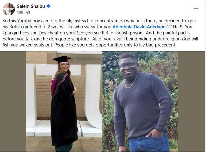 I hope you never see daylight ever again - Angry Britons react to Facebook post of Nigerian man arrested for m8rder of 23-year-old woman in UK