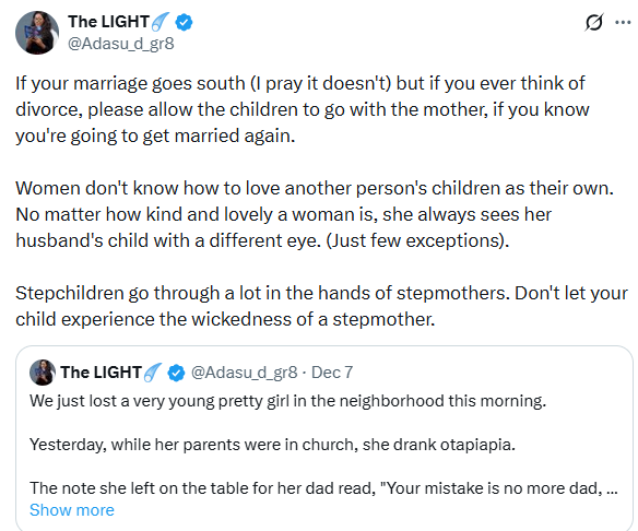 If your marriage ends, please allow the children to go with the mother - Nigerian lady advises men after 16-year-old girl committed su!cide