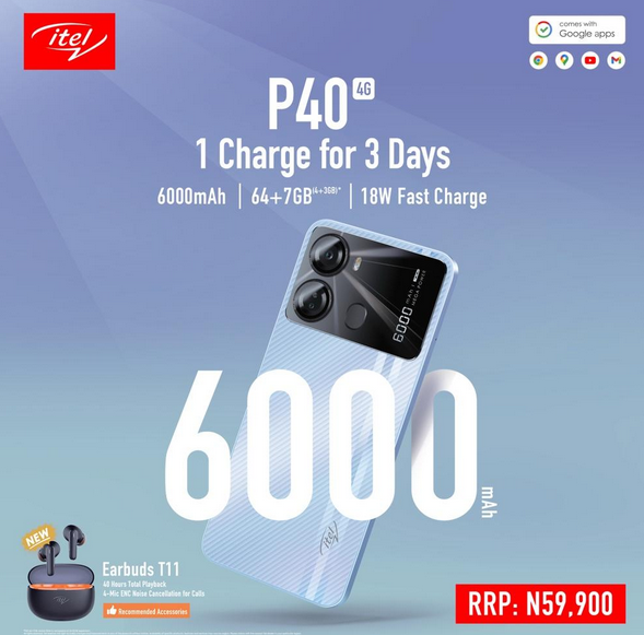 1 Charge For 3 Days: itel Releases itel P40 With 7GB RAM and 600mAh Battery for Nigerians lindaikejisblog