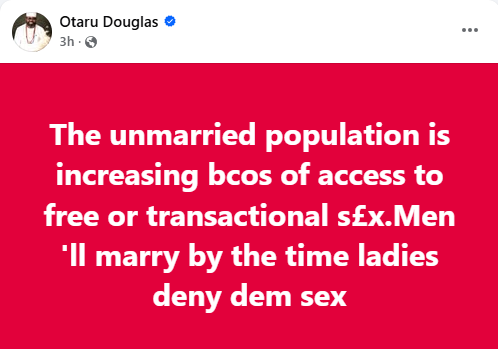 The unmarried population is increasing because of access to free or transactional s3x - Nasarawa APC spokesman says