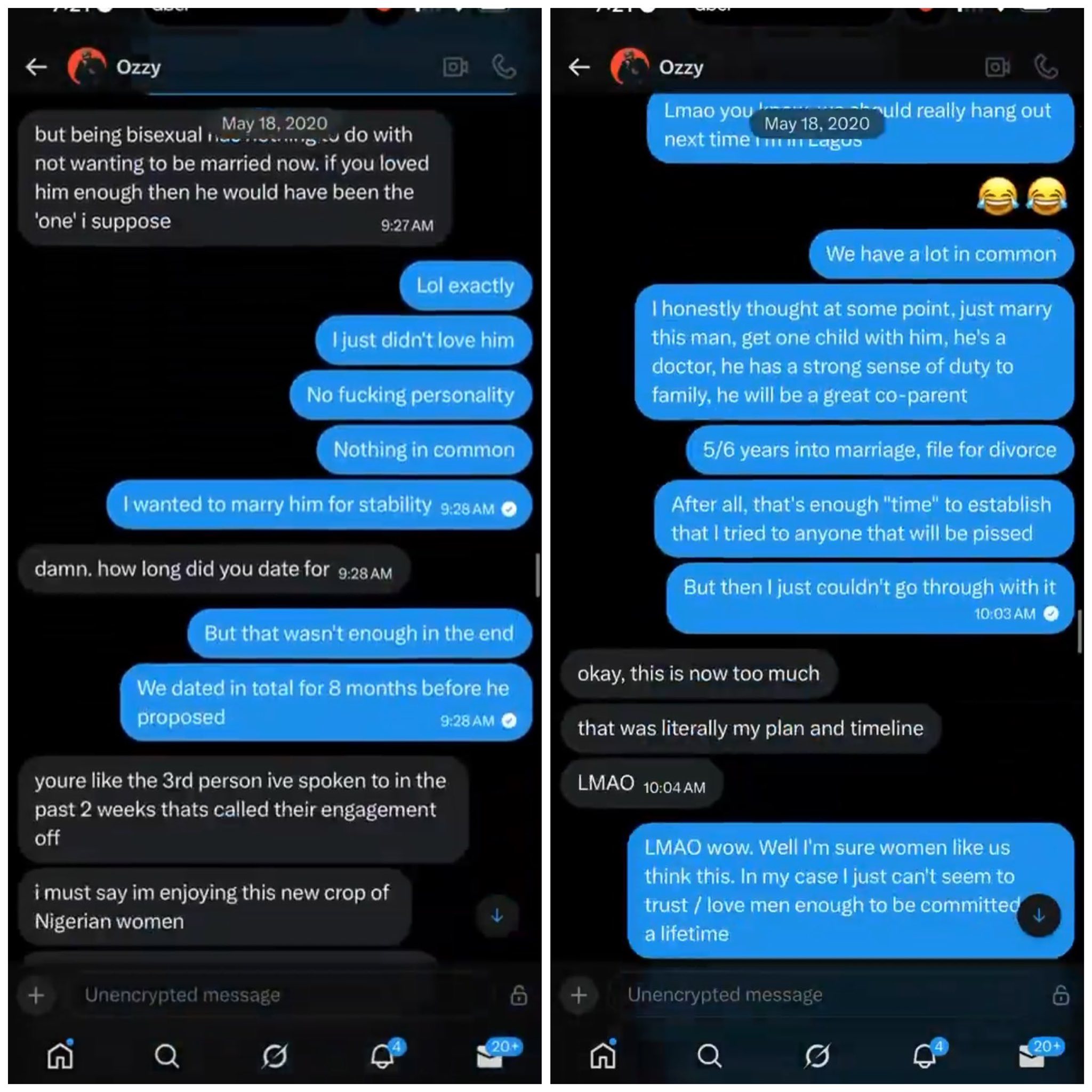 Popular feminist Ozzy Etomi deactivates her Twitter account after old alleged DMs with Ezra?s b!s3xual ex-girlfriend revealed that she called Toke Makinwa a ?runs girl?