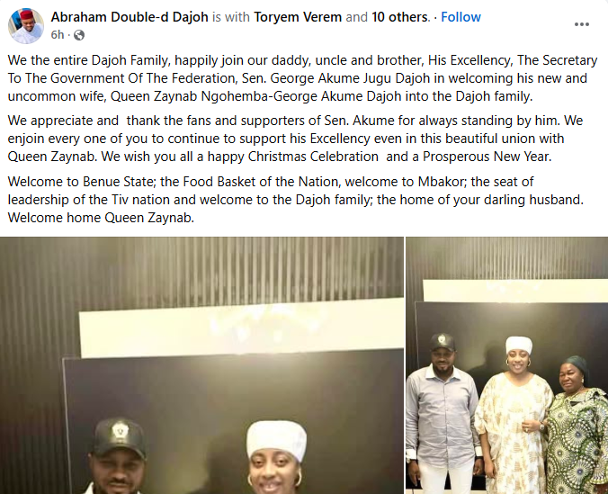 SGF George Akume marries Ooni of Ife?s ex-wife Zaynab