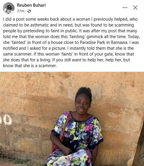 Nigerian journalist exposes woman who allegedly scams people by faking asthma attacks in public
