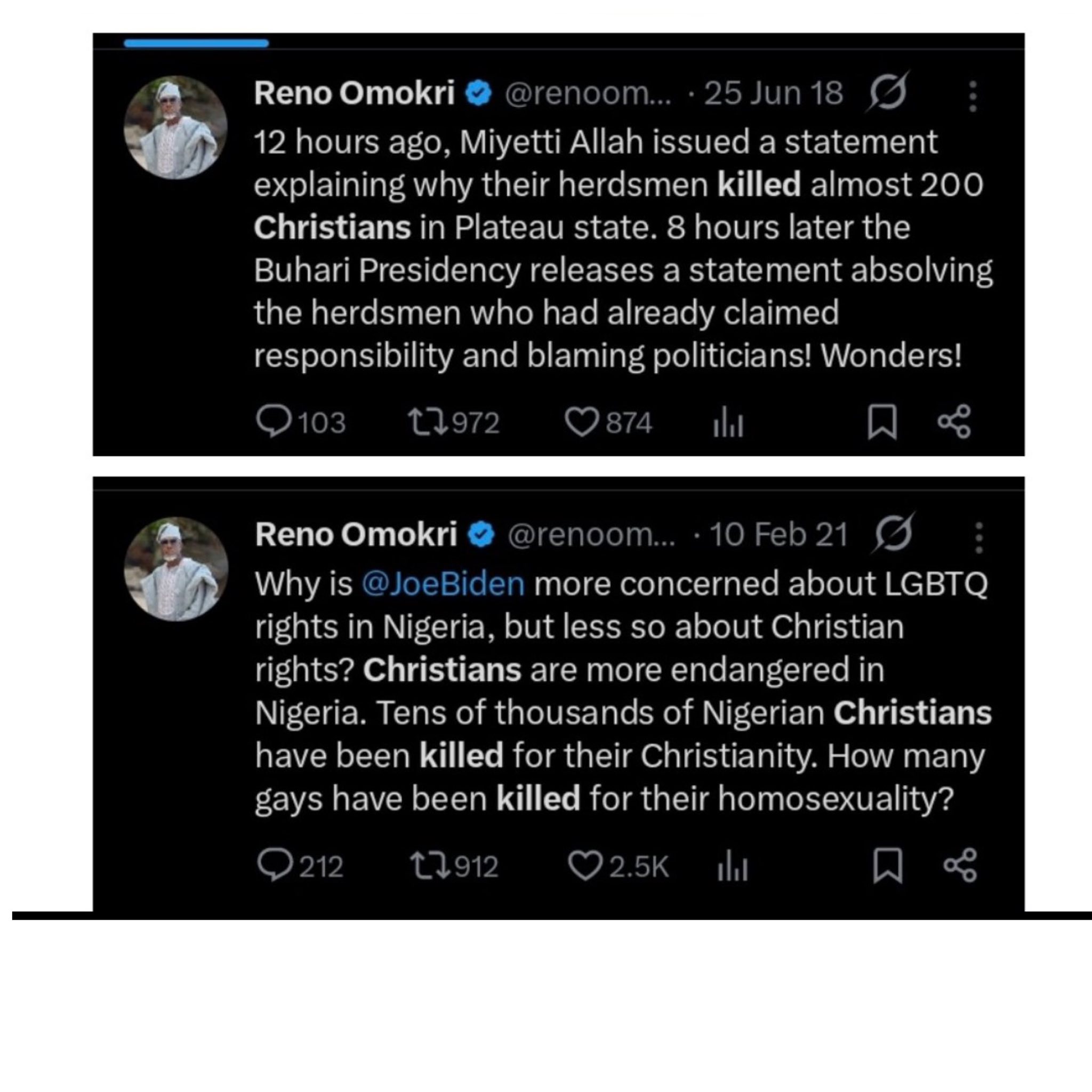 Reno Omokri?s old post on k!lling of Christians in Nigerian surfaces just after Arise TV host Charles Aniagolu called him out for failing in alleged lobbying of US government