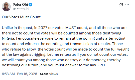 2027: Peter Obi formally declares for ADC, vows to ensure votes of every Nigerian counts