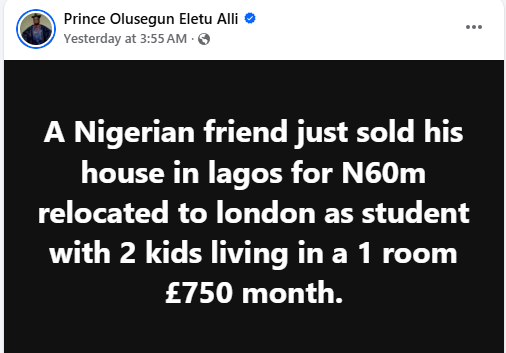 Nigerian man sells his house in Lagos for N60m, relocates to UK where he lives in one-room apartment with his two children