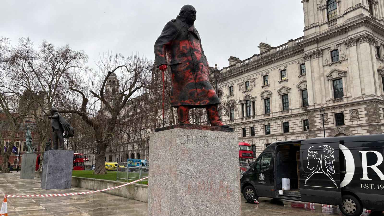 Man, 38, arrested after Winston Churchill statue was defaced with ?Free Palestine? Graffiti