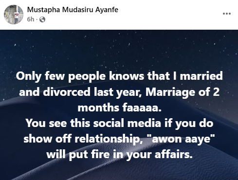 Nigerian man reveals his marriage ended in two months, blames social media