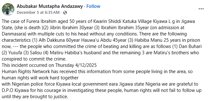 50-year-old woman k!lled, her two sons injured over alleged witchcraft in Jigawa