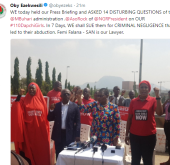 BBOG to sue FG  for criminal negligence over the recent abduction of 110 #Dapchi female students
