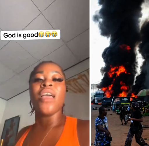 I don’t dey pay my tithe for nothing - Market woman appreciates God as her shop escapes Edo tanker explosion
