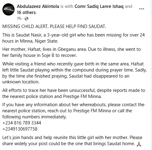 Missing 3-year-old girl found d3ad in soak-away pit in Minna