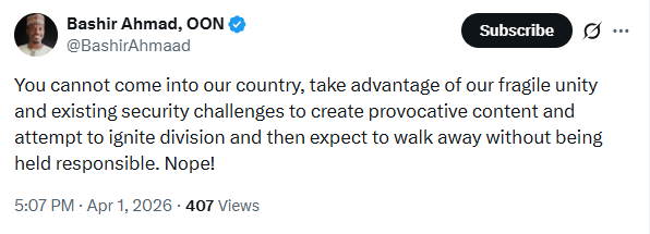 US missionary, Alex Barbir, has been ordered by the authorities to leave this Nigeria - Former presidential aide, Bashir Ahmad, claims