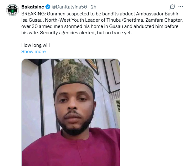 Bandits abduct Tinubu/Shettima campaign leader in Zamfara